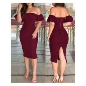 Off shoulder dress. Zipper Design back slit dress. Size M